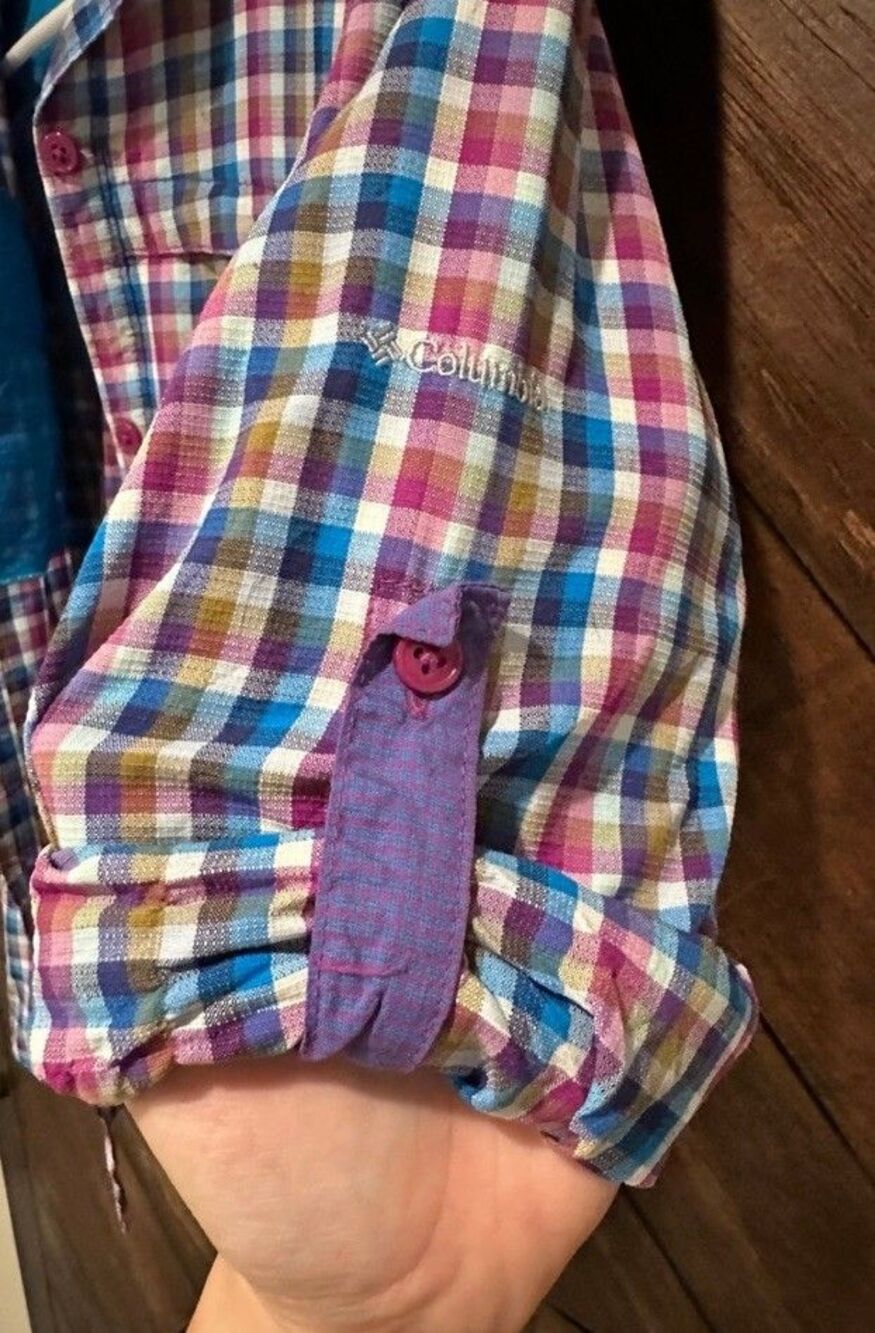 Columbia Omni-Shade UPF 40 Plaid Hiking Shirt Women’s Small Blue Purple Plaid - Picture 4 of 7